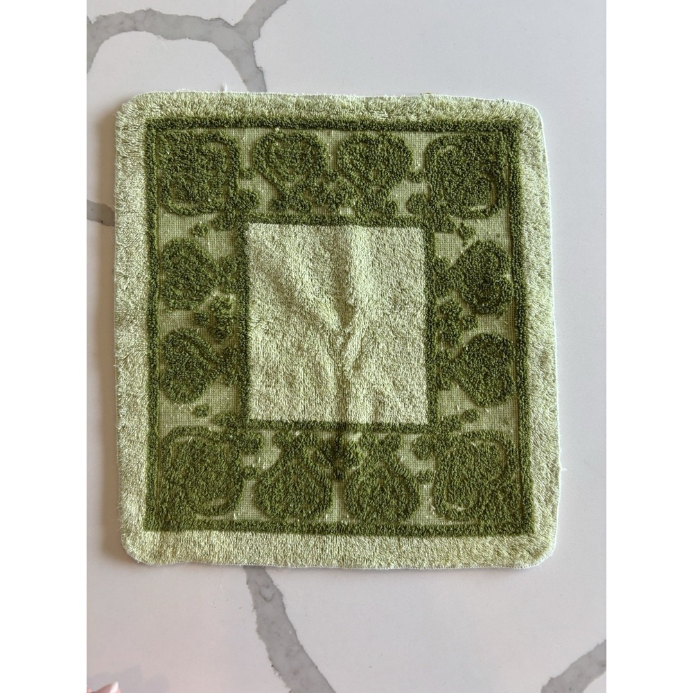 Vintage Sears Best Super Plush Terry Wash Cloth Green Sculpted Hearts Pattern